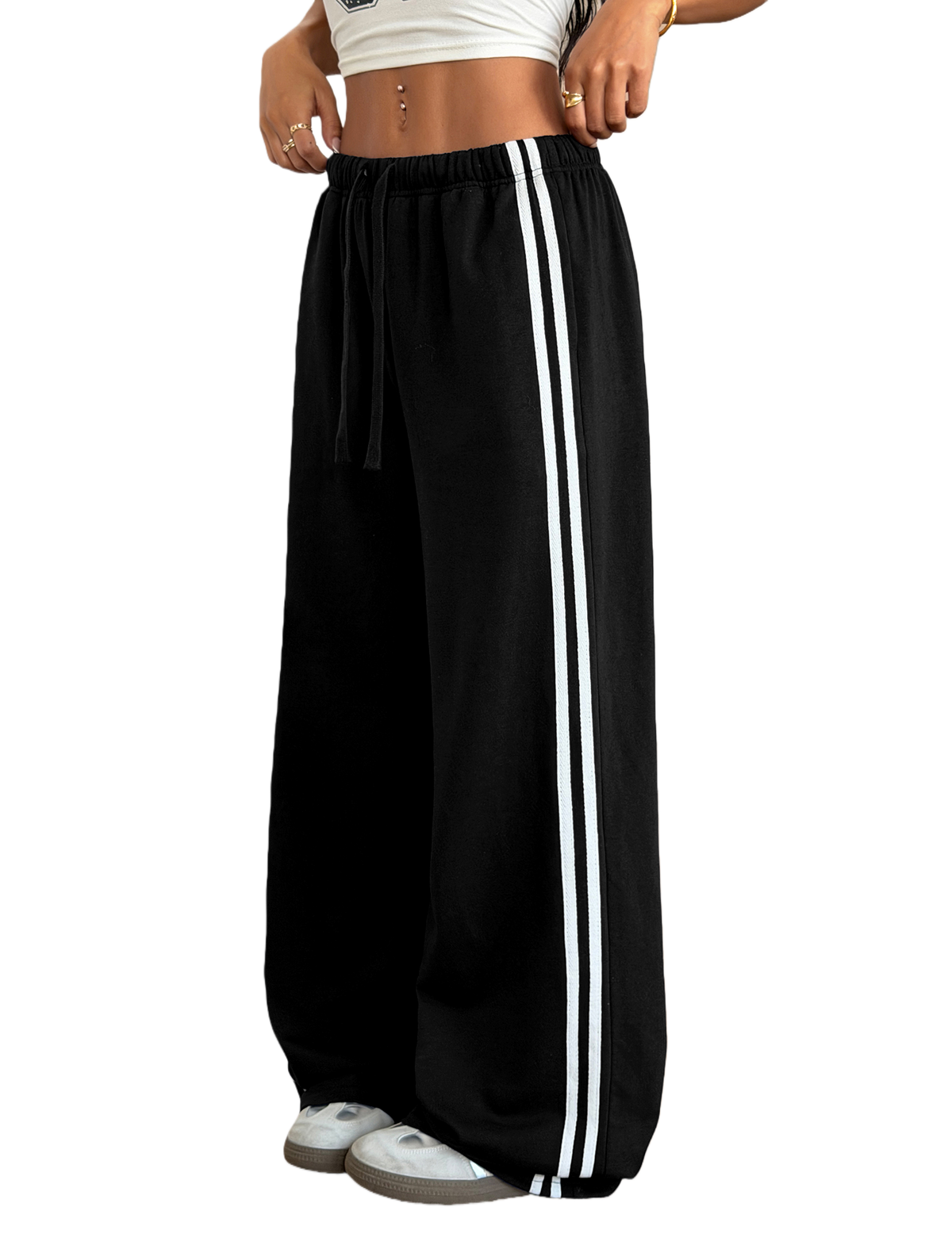 ZAFUL Women's Casual Sweatpants Drawstring Color Block Side Striped Straight Leg Athletic Track Pants with Pockets-AMZ