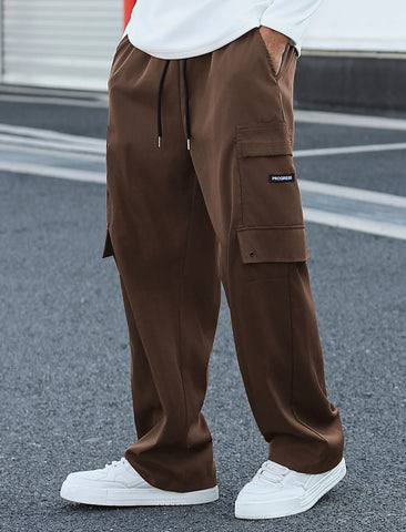 ZAFUL Men's Cargo Pants Relaxed Fit Drawstrings Letter Pattern Flap Pockets Street Track Jogger Sweatpants (1-Black, 2XL)-AMZ