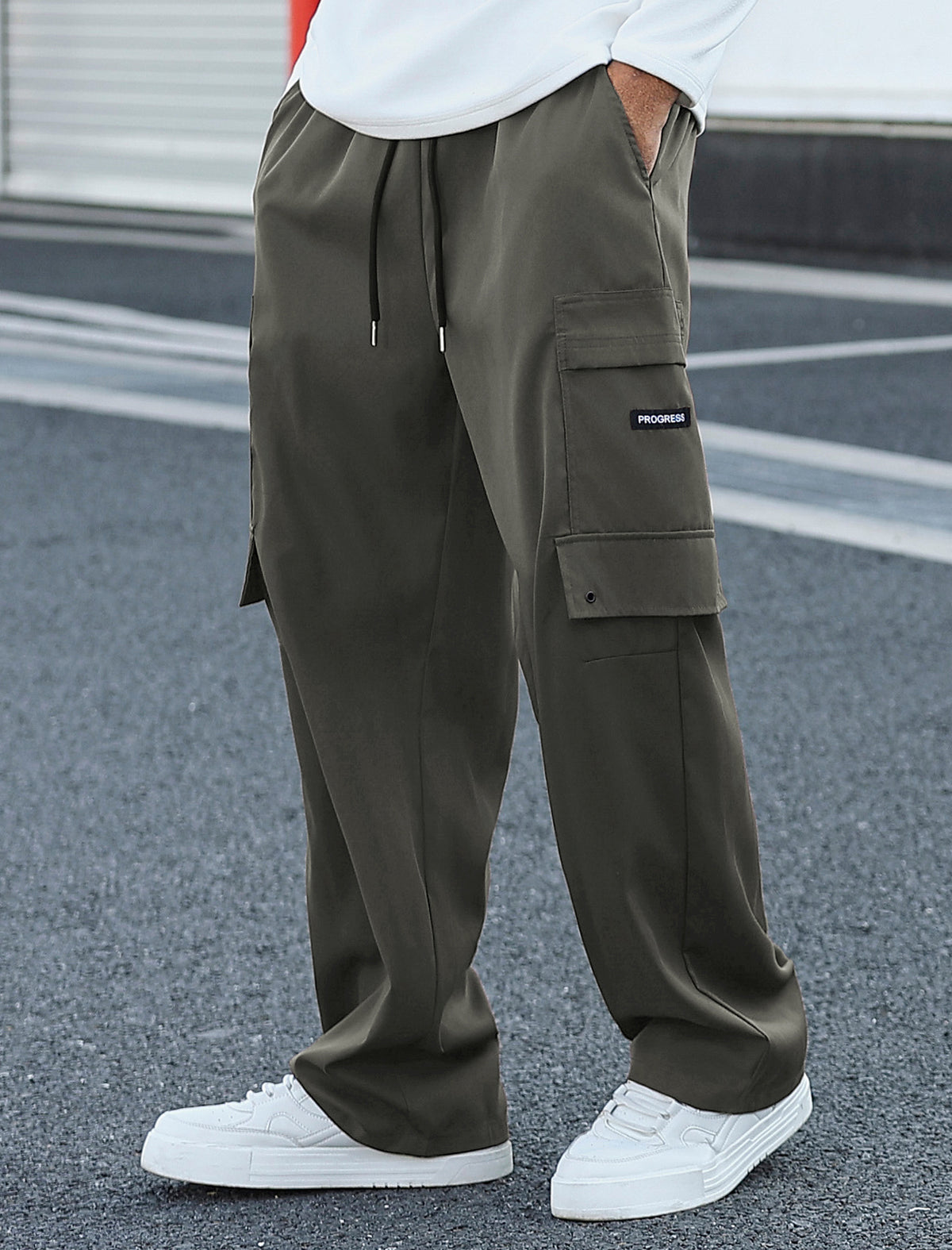 ZAFUL Men's Cargo Pants Relaxed Fit Drawstrings Letter Pattern Flap Pockets Street Track Jogger Sweatpants (1-Black, 2XL)-AMZ