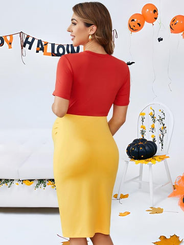 Jillumi Costume de maternité d'Halloween pour femme Mini robe à manches courtes 