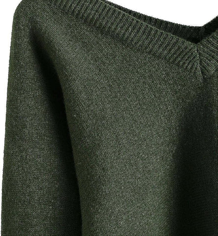 ZAFUL Suéter de manga raglán con cuello en V doble y hombros caídos para mujer 