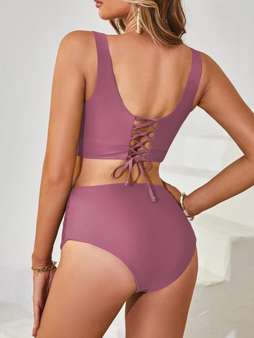 CALSUZ Conjunto de bikini de dos piezas para mujer Traje de baño de cintura alta 