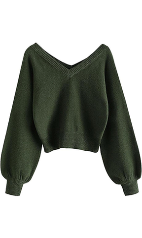 ZAFUL Women's Drop Shoulder Double V Neck Raglan Sleeve Sweater