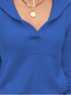Pullover-Lapel-Knit-Soft-Sweater-Blue-4