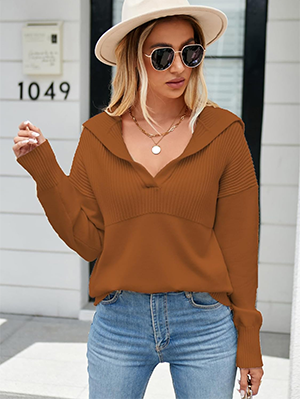 Pullover-Lapel-Knit-Soft-Sweater-Coffee-1