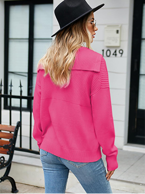 Pullover-Lapel-Knit-Soft-Sweater-Pink-2