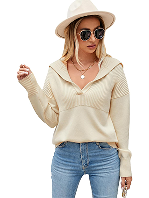 Pullover-Lapel-Knit-Soft-Sweater-Beige-1
