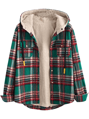 ZAFUL Women's Plaid Wool Lined Flannel Jacket Hoodie - Welooc