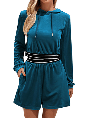 ZAFUL Women's Velvet Casual Long Sleeve Shorts Athletic Comfortable Set - Welooc